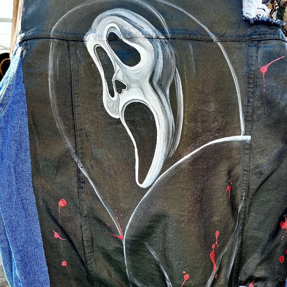 Oversized Jean Jacket, Painted Jacket, Denim Jacket, Ghostface Scream Jacket - Picture 2 of 2